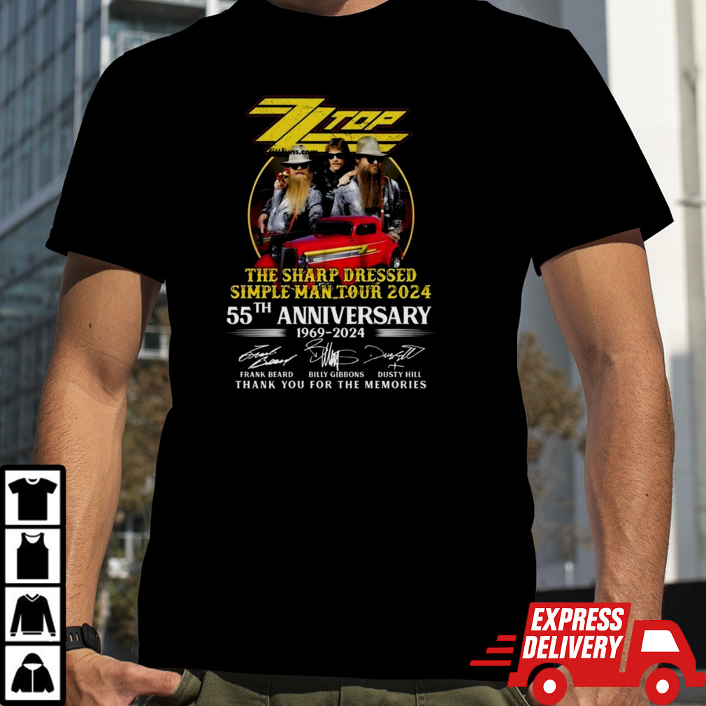 Zz Top The Sharp Dressed Simple Man Tour 2024 55Th Anniversary 1969-2024 Thank You For The Memories Signatures Shirt