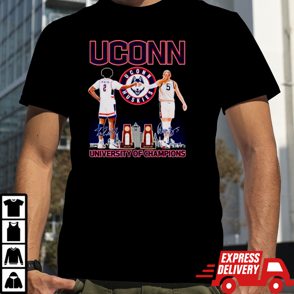 Uconn Huskies Men’s and Women’s university of Champions skyline signatures shirt