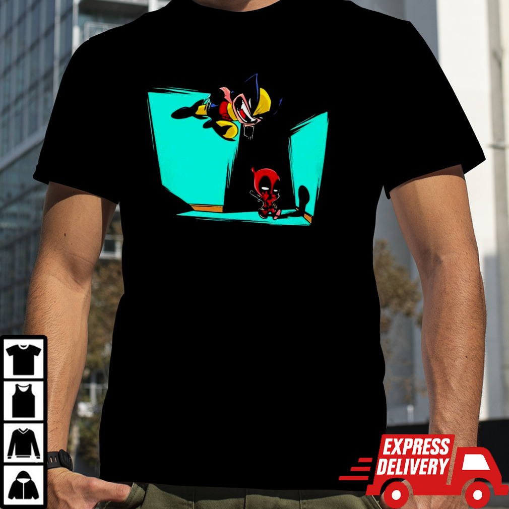 Wolverine and Deadpool in the style of Calvin and Hobbes Gotcha shirt