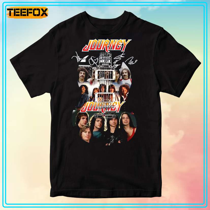 Journey Rock Band Signatures on Guiltar T-Shirt