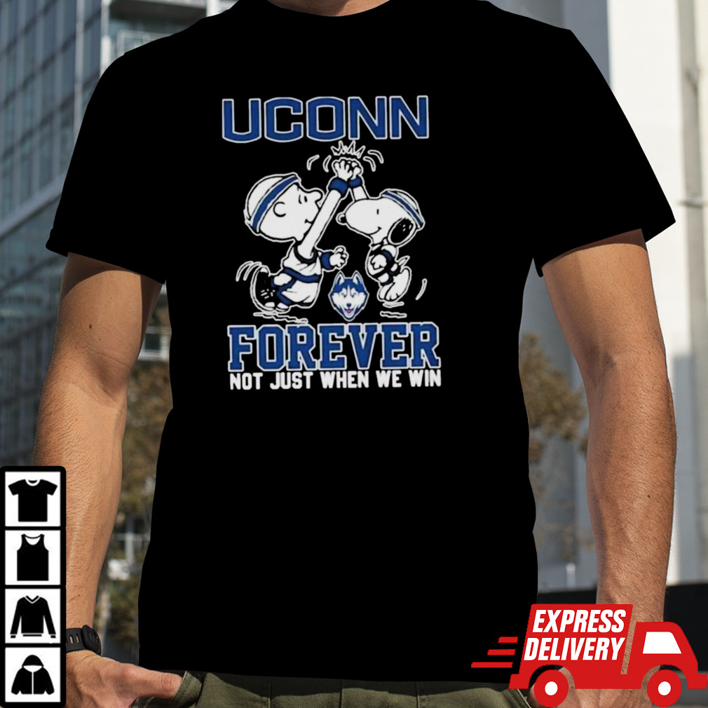 Peanuts Snoopy And Woodstock High Five Uconn Huskies On Car Forever Not Just When We Win Shirt