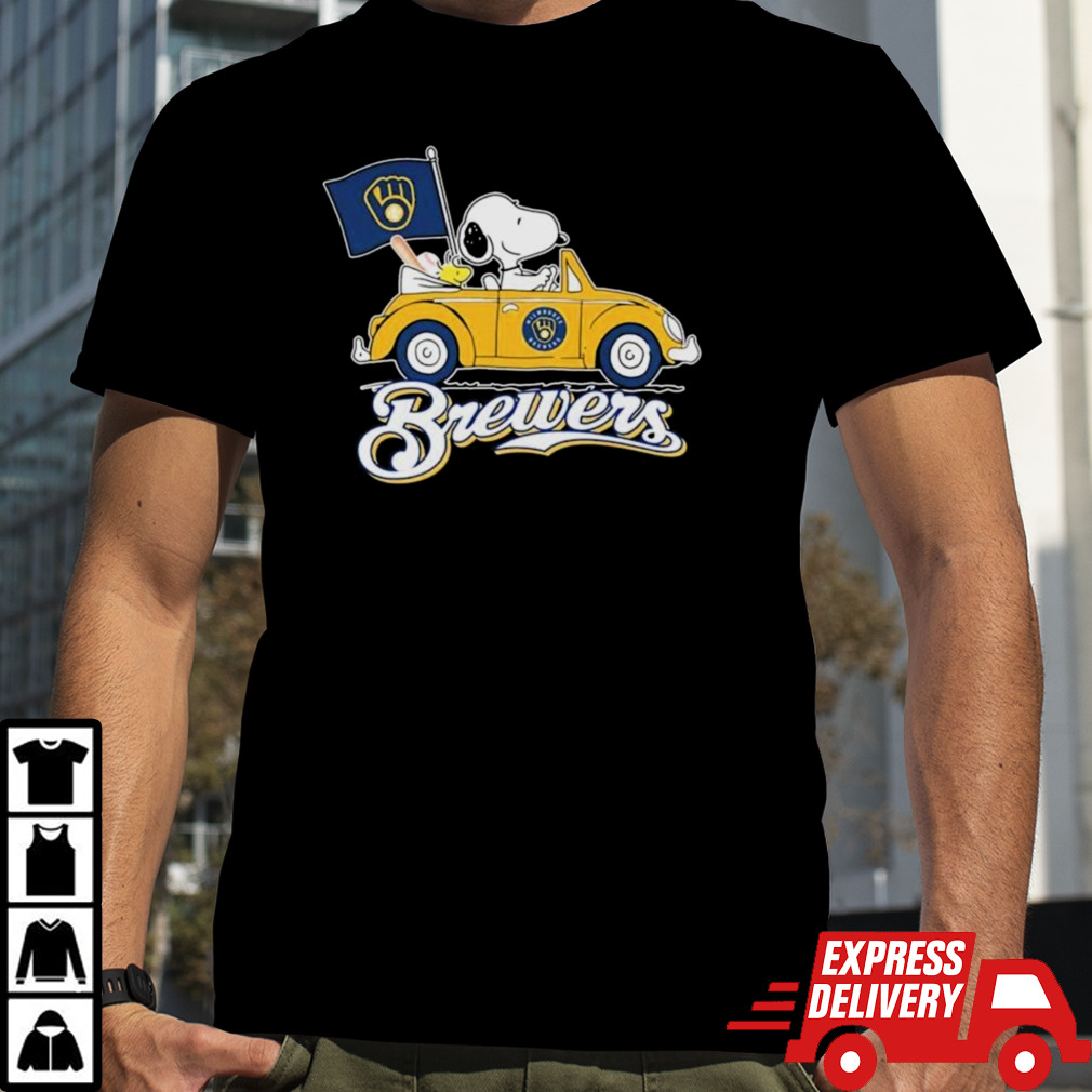 Peanuts Snoopy And Woodstock Milwaukee Brewers On Car 2024 Shirt