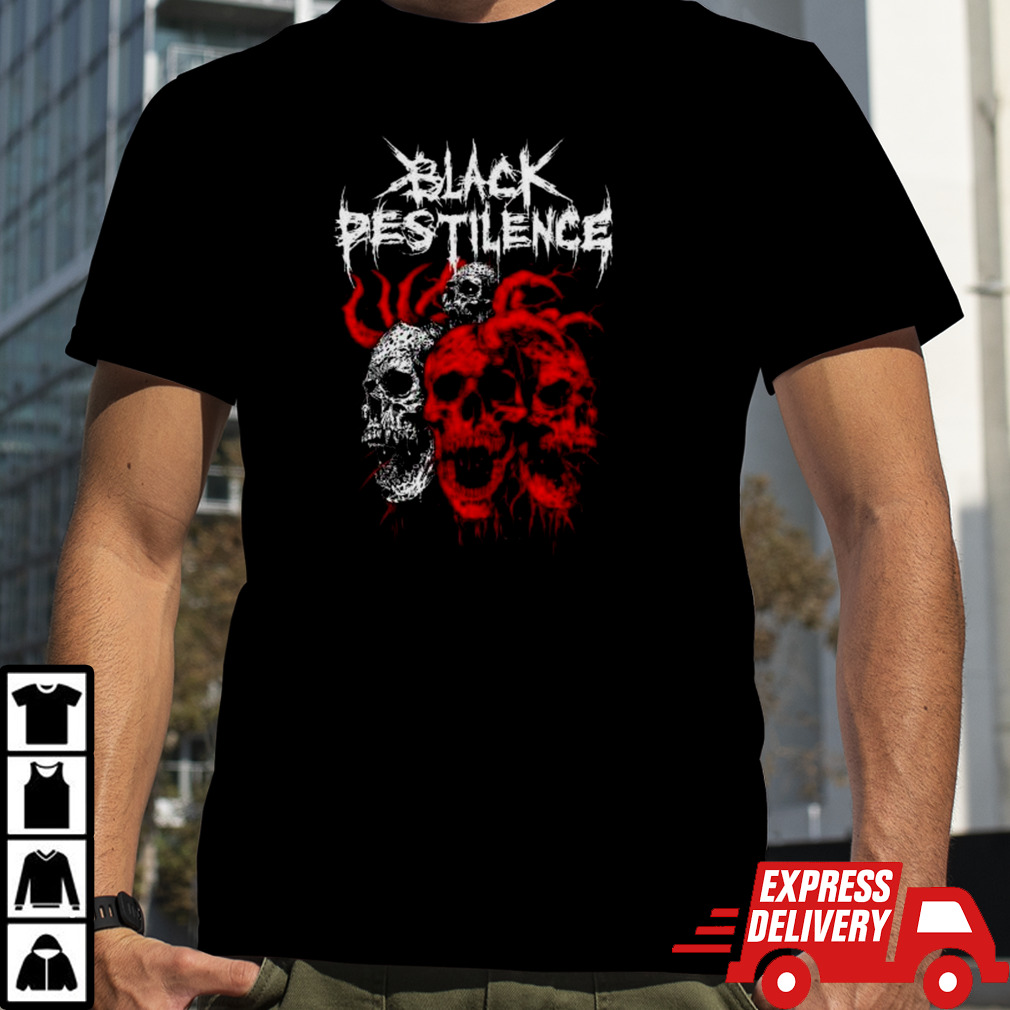 Black Pestilence Red & White Skulls Shirt