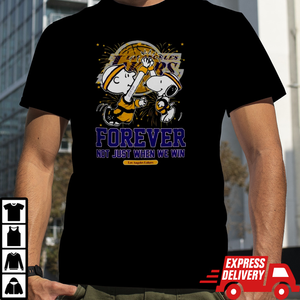 Peanuts Snoopy X Charlie Brown High Five Los Angeles Lakers Forever Not Just When We Win 2024 T-shirt