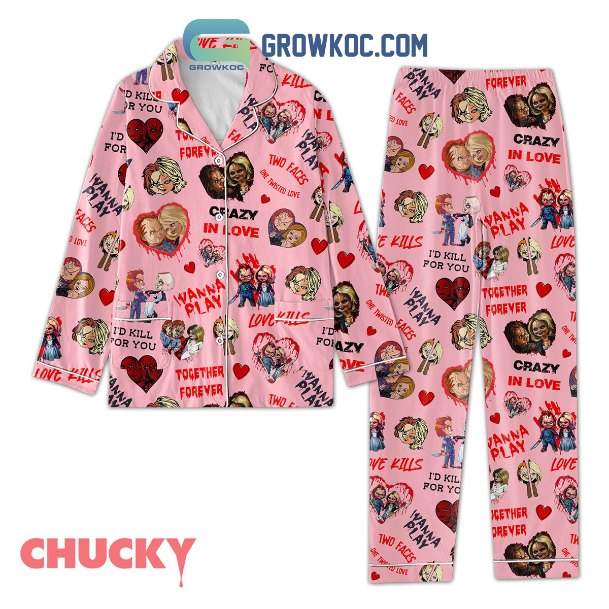 Chucky I Wanna Play Valentine Polyester Pajamas Sets