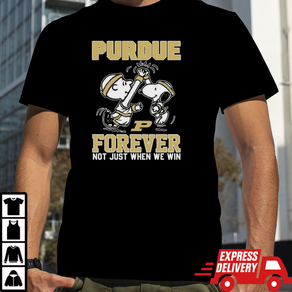 Peanuts Snoopy And Charlie Brown Purdue Boilermakers High Five Forever Not Just When We Win 2024 Shirt