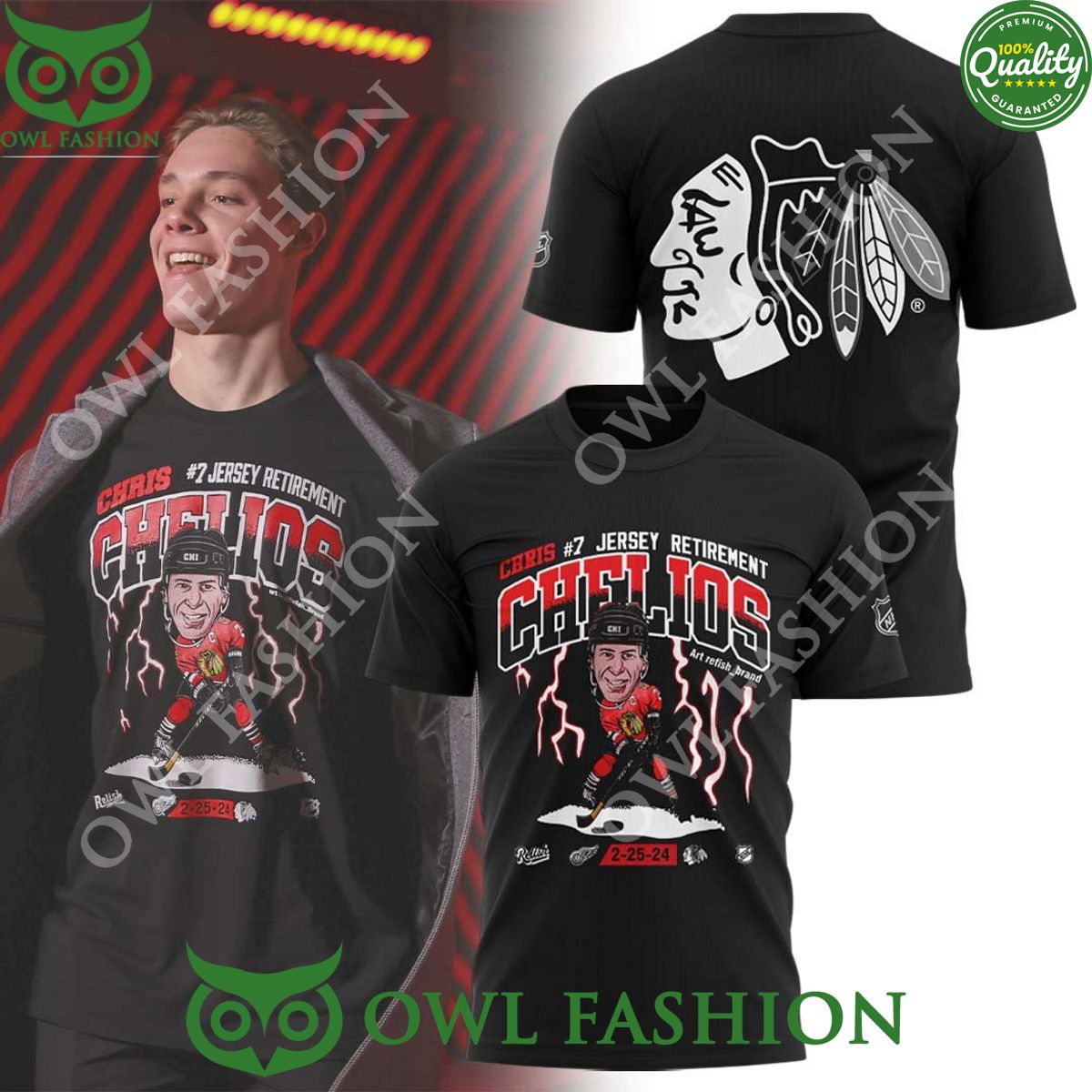 Chris Chelios 7 Jersey Retirement 2 25 24 Chicago Blackhawks t shirt