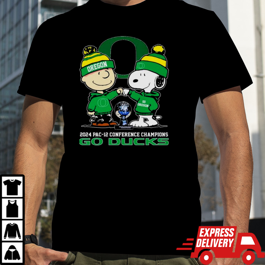 Peanuts Snoopy And Charlie Brown Oregon Ducks 2024 Pac-12 Conference Champions Shirt