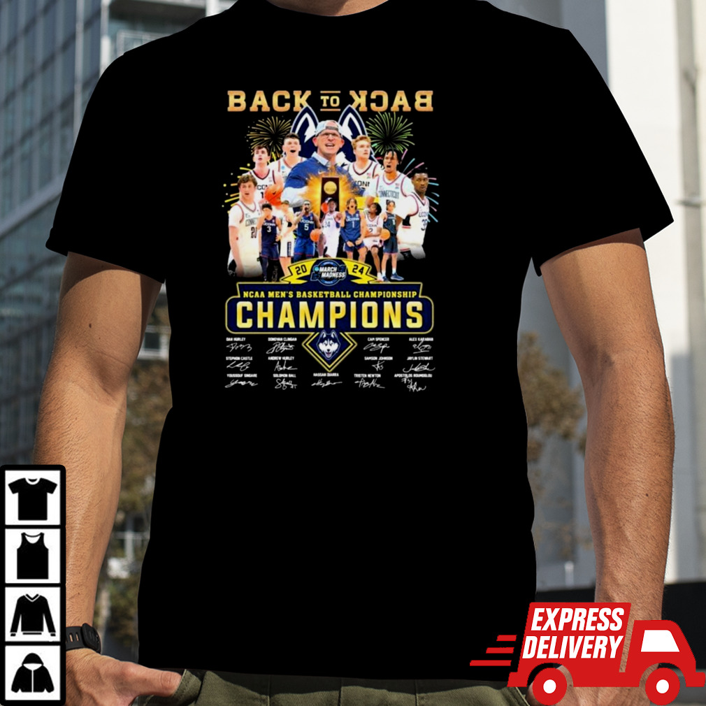 Uconn Back To Back 2024 NCAA Men’s Basketball Championship Champions Signatures Shirt