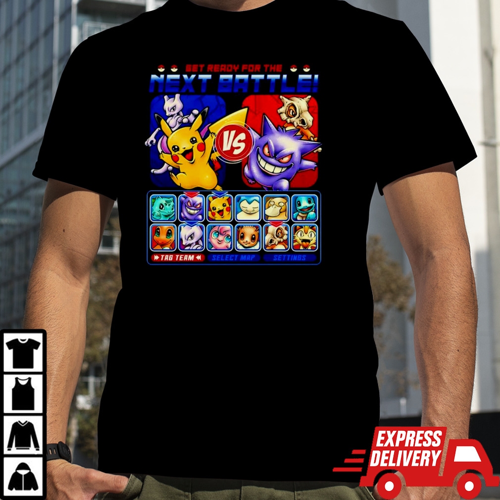 Pikachu and Mewtwo vs. Gengar and Cubone Next Battle shirt