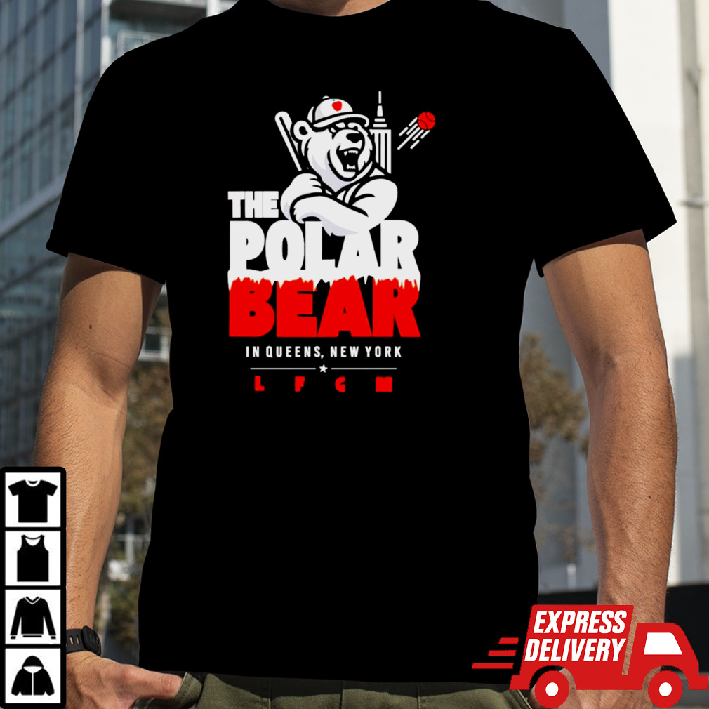 The polar bear in queens baseball shirt