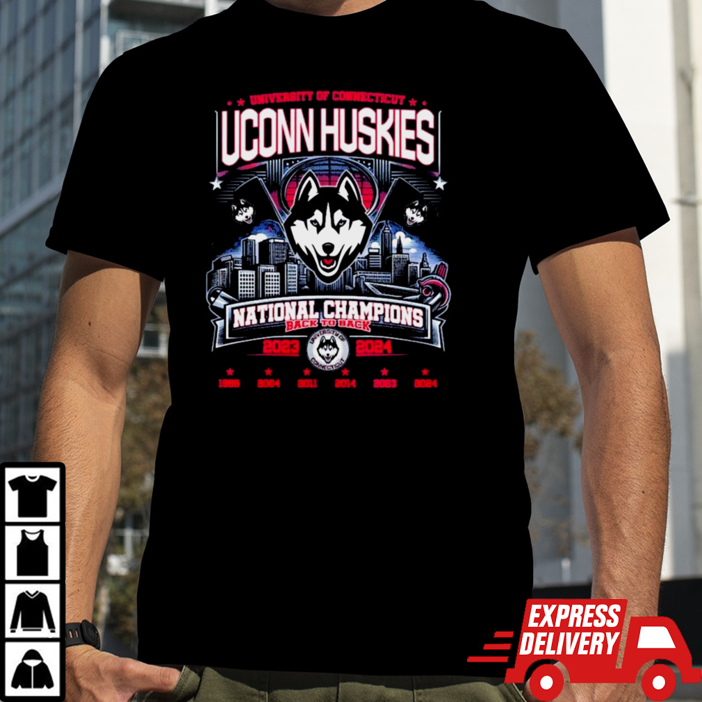 University Of Connecticut Huskies Skyline National Champions Back To Back 2023-2024 Shirt