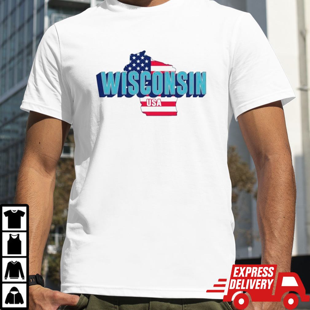 Wisconsin map USA flag shirt