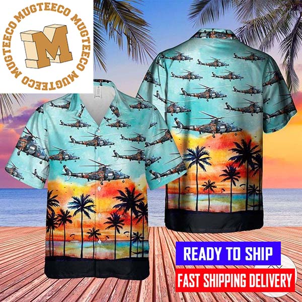 Agusta A109 Helicopter Belgian Air Force Sunset Military Hawaiian Shirt