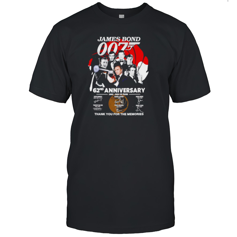 James Bond 007 62nd anniversary 1962 2024 25 films thank you for the memories shirt