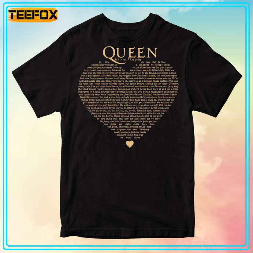 Queen Bohemian Rhapsody Lyrics Band T-Shirt