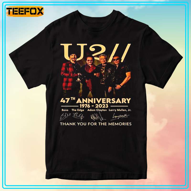 U2 Band 47th Anniversary 1976-2023 Member Signatures Short-Sleeve T-Shirt