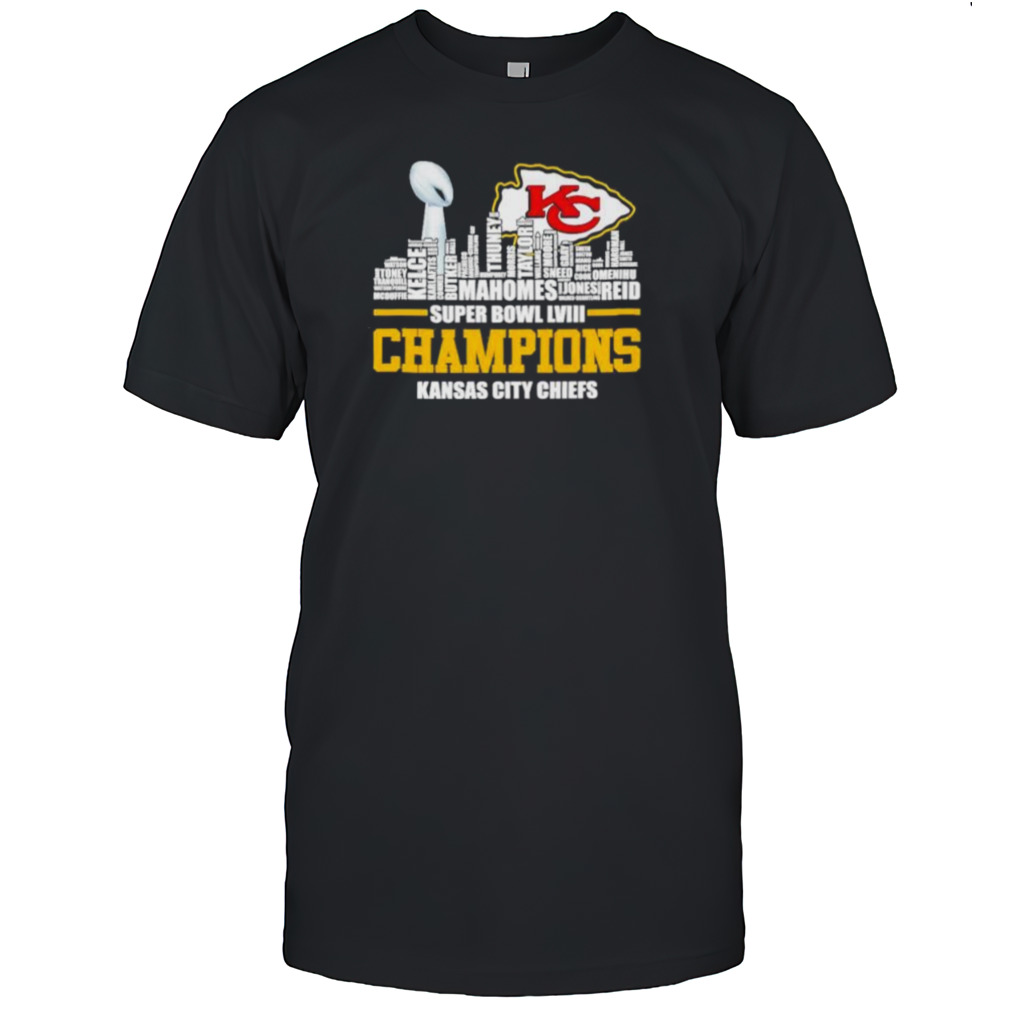 Kansas City Chiefs City Skyline Players Names 2023 2024 Super Bowl LVIII Champions Shirt
