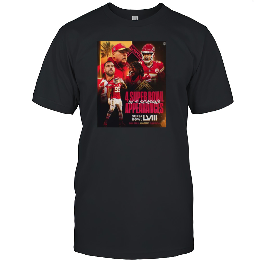 Kansas City Chiefs Get 4 Super Bowl In 5 Seasons Appearances With AFC Champions NFL Playoffs Season 2023-2024 T-Shirt