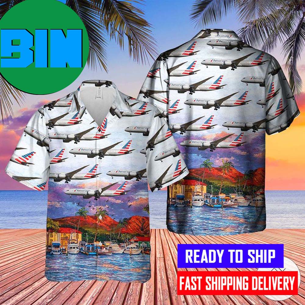 American Airlines Boeing 787-8 Dreamliner Hawaiian Shirt 9024