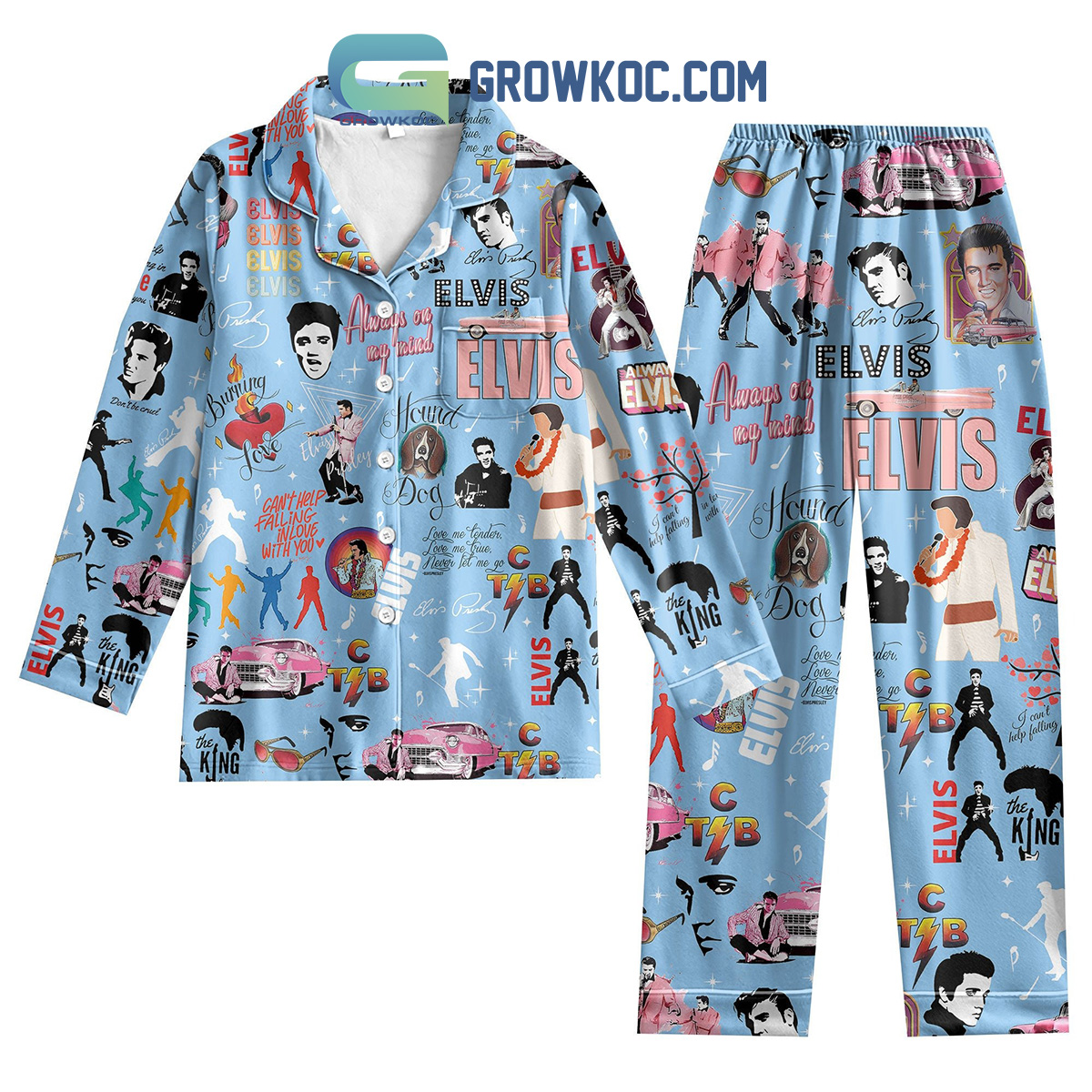 Elvis Presley King Of Rock and Roll Blue Design Can Not Help Falling In Love With You  Silk Pajamas Sets