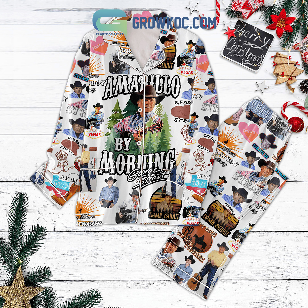 George Strait Cowboys Christmas Polyester Pajamas Sets