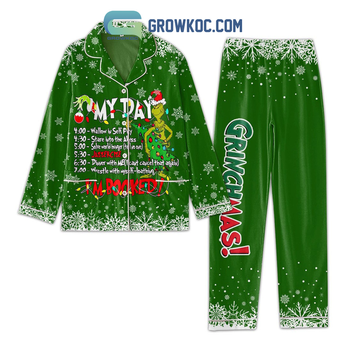 Grinch My Day Jazzercize Is'm Booked Grinchmas How The Grinch Stole Christmas Polyester Pajama Setss