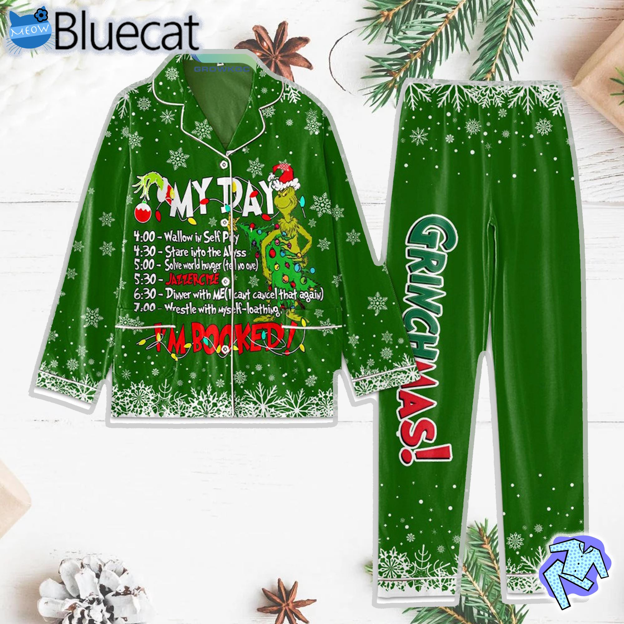 Grinch My Day Jazzercize Im Booked Grinchmas How The Grinch Stole Christmas Polyester Pajama Sets