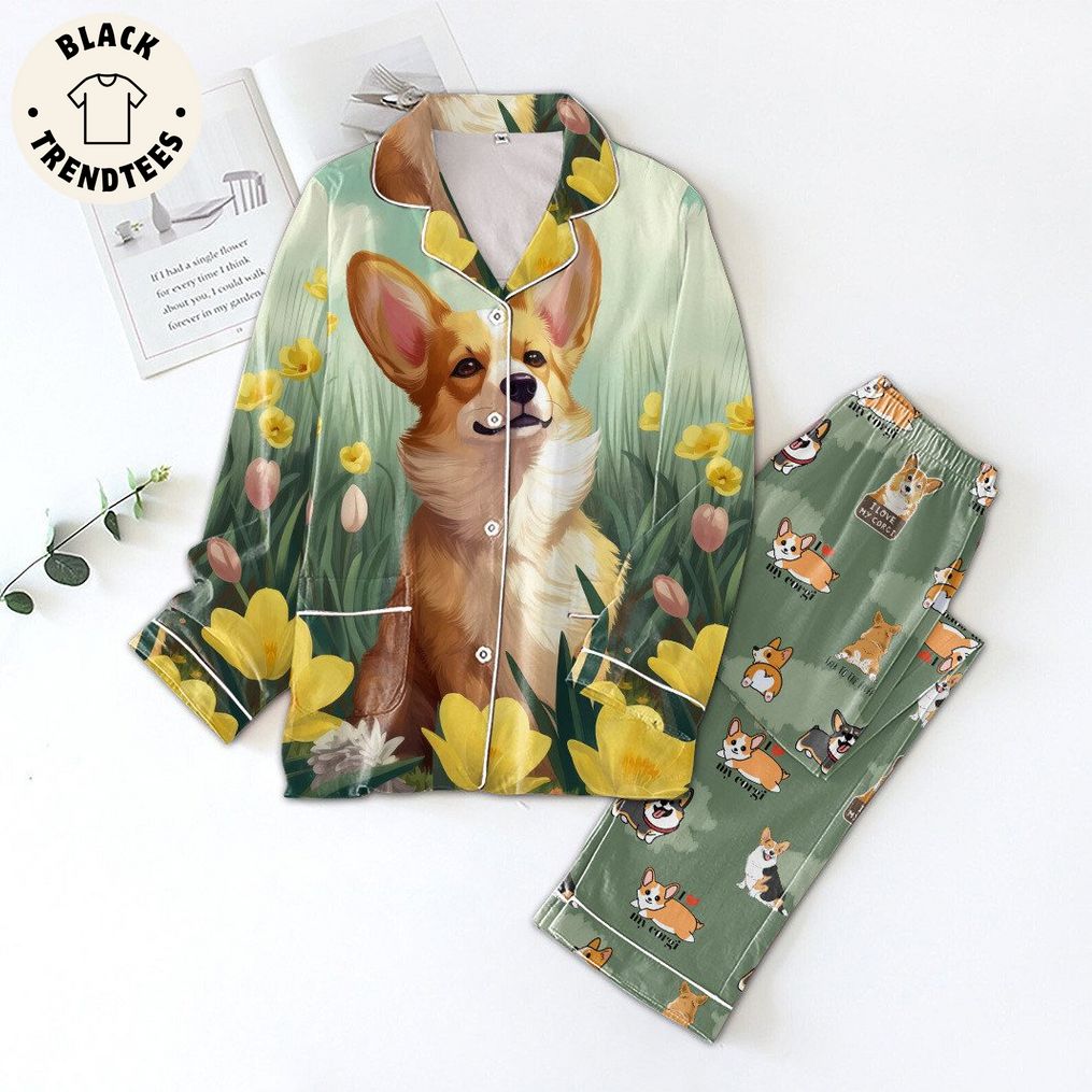 I Love My Corgi Dog On Flower Background Design Pijamas Sets