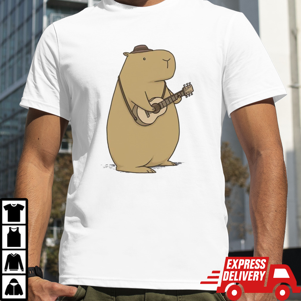 A capybara playing a guitar shirt