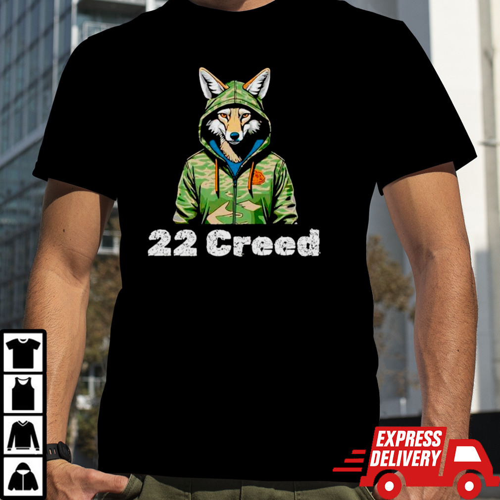 Coyote in hood 22 creed graphic hunting shirt