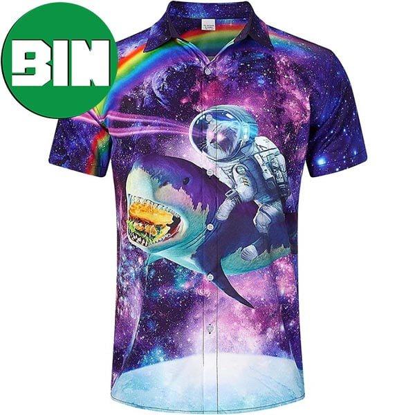 Astronaut Cat Riding Taco Shark Funny Summer Hawaiian Shirt