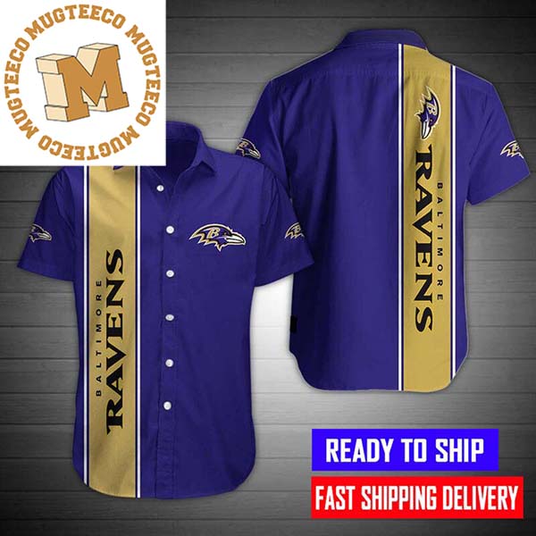 Baltimore Ravens NFL Yellow Stripe Signature Summer Hawaiian Shirt For Men