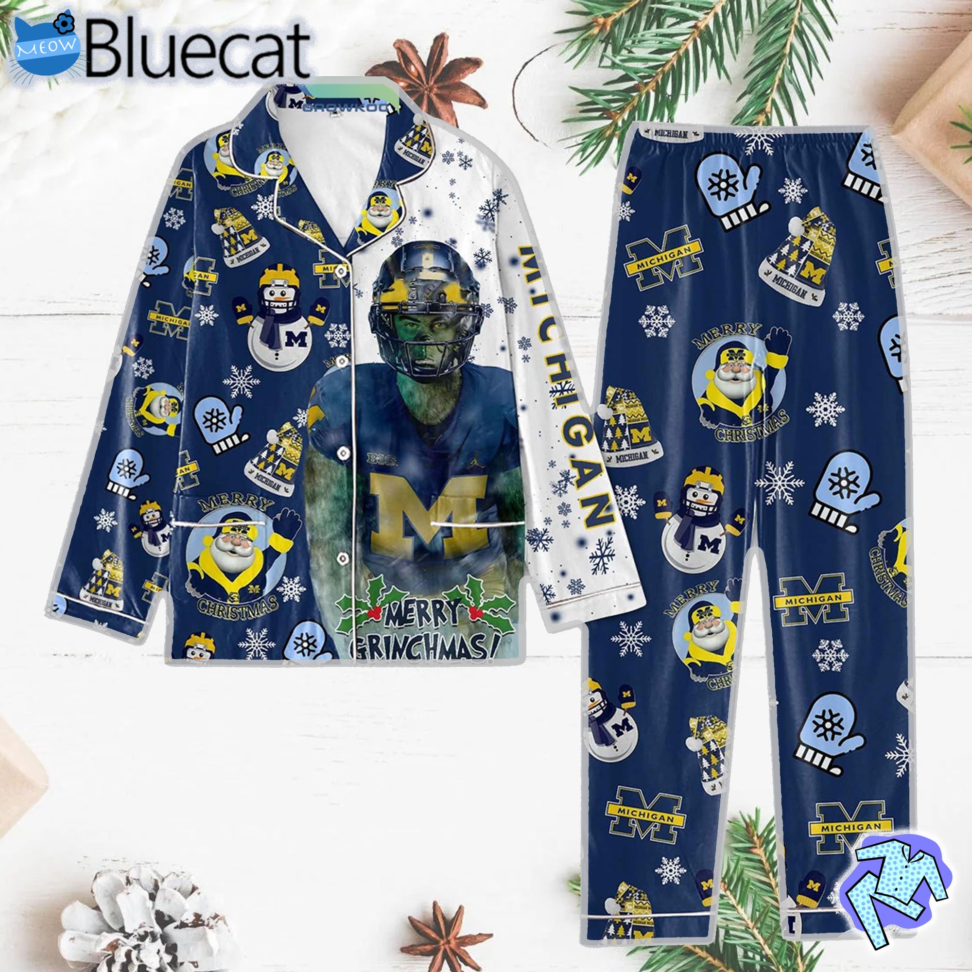 Michigan Wolverines Merry Grinchmas Pajamas Set