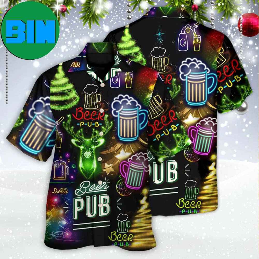 Beer Christmas Neon Art Drinking Summer Hawaiian Shirt