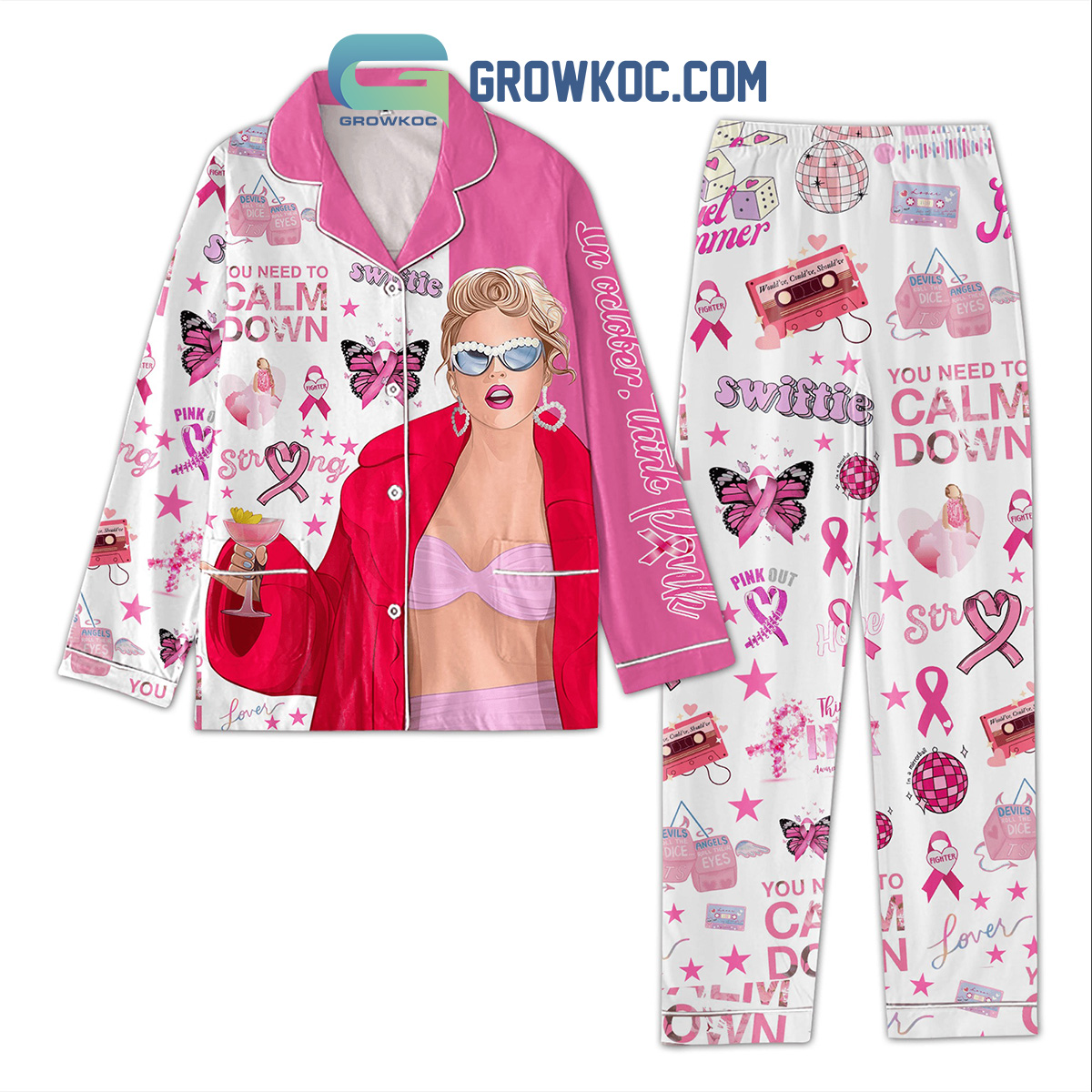 Swifties In October Think Pink Strong  You Need To Calm Down Pajamas Set