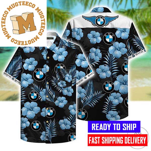 BMW Logo Blue Tropical Pattern Hawaiian Shirt For Men