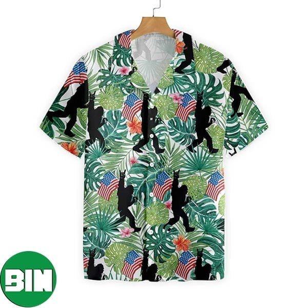 Big Foot Tropical Hold USA Flag Summer Hawaiian Shirt