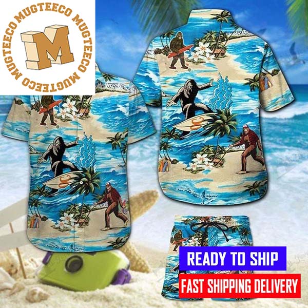 Bigfoot Surfing On The Beach Hawaiian Shirt