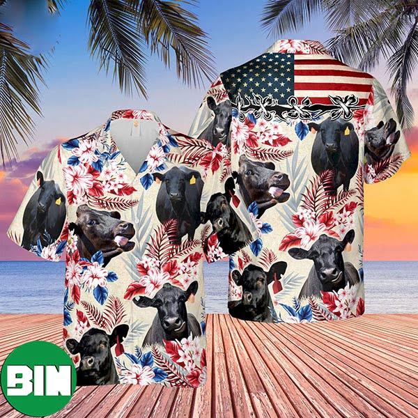 Black Angus American Flag Tropical Hawaiian Shirt