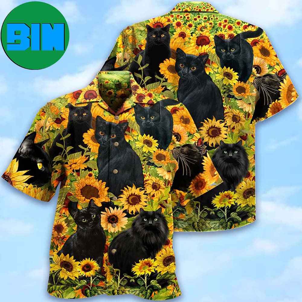 Black Cat Love Sunflower Summer Hawaiian Shirt