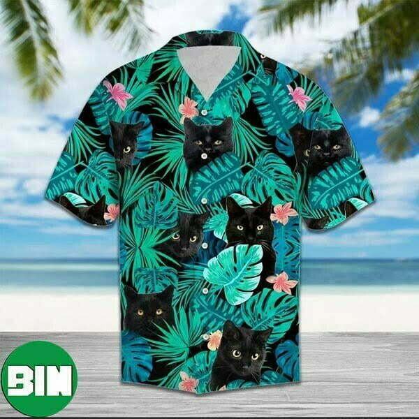 Black Cat Tropical Hawaiian Shirt