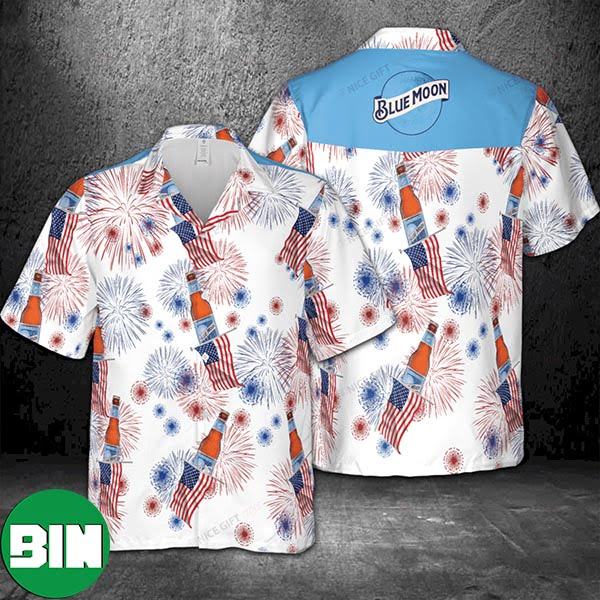 Blue Moon American Flag Fireworks Summer Hawaiian Shirt