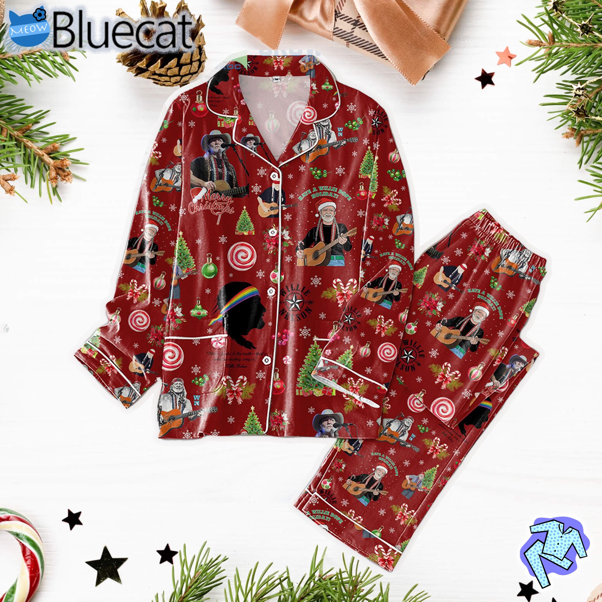 Willie Nelson Have A Willie Dope Holiday Pajamas Set