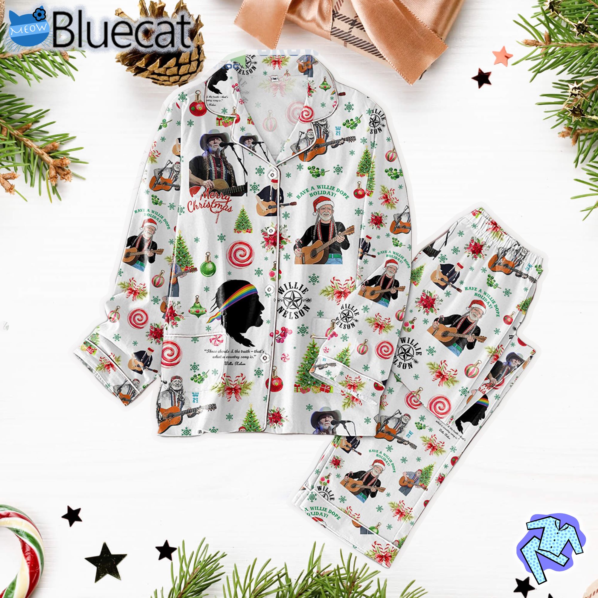 Willie Nelson Merry Christmas Pajamas Set