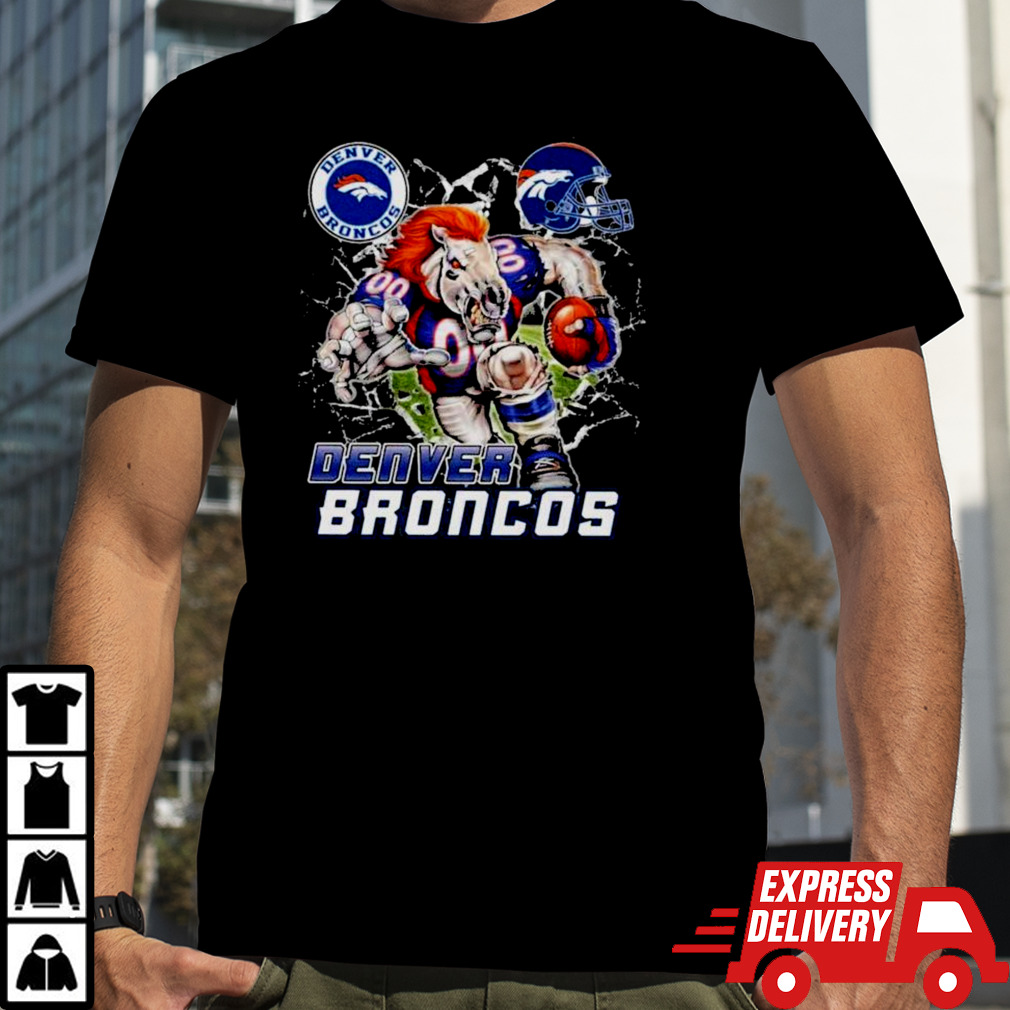 Mascot Breaking Through Wall Denver Broncos Vintage Shirt