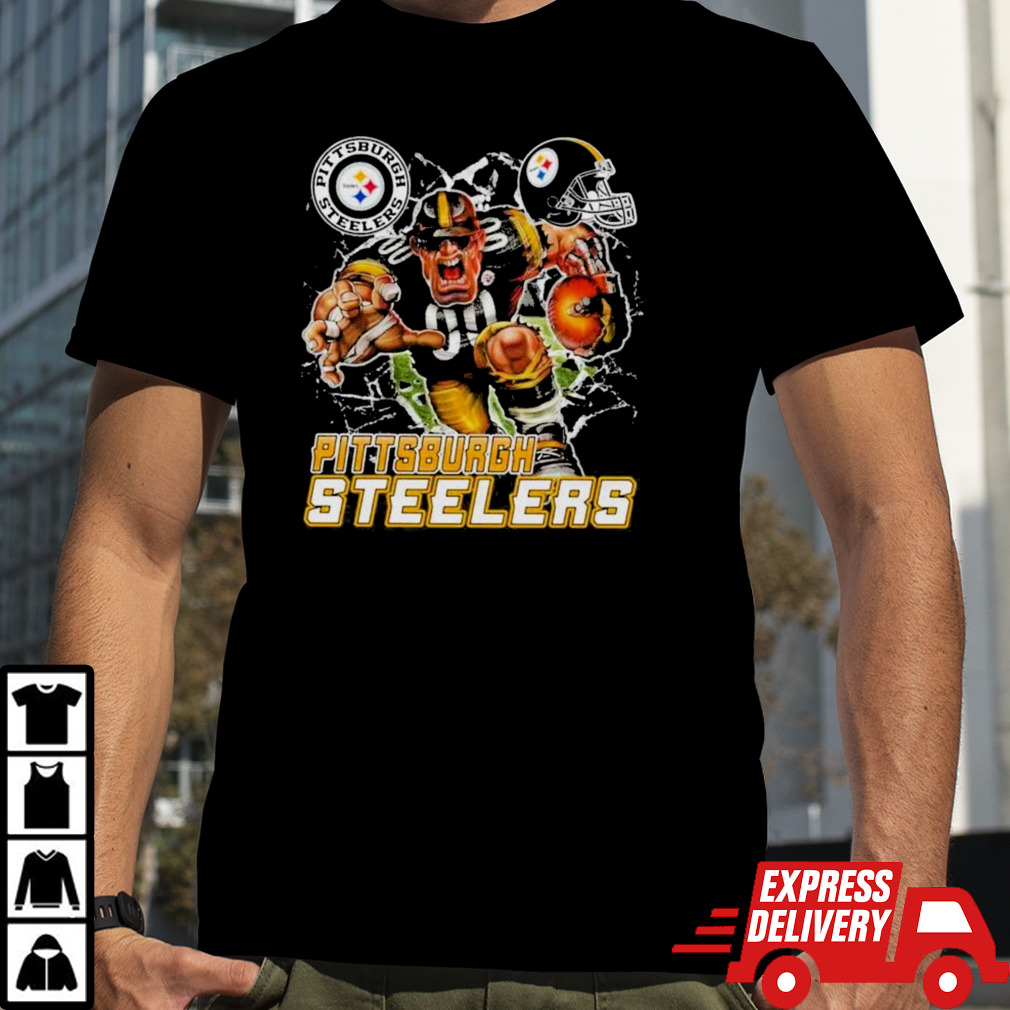 Mascot Breaking Through Wall Pittsburgh Steelers Vintage Shirt