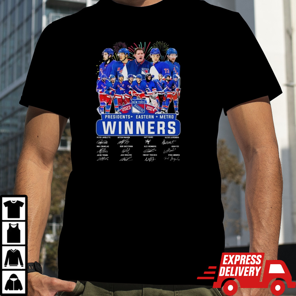 New York Rangers Presidents Eastern Metro Winners 2024 Signatures T-shirt