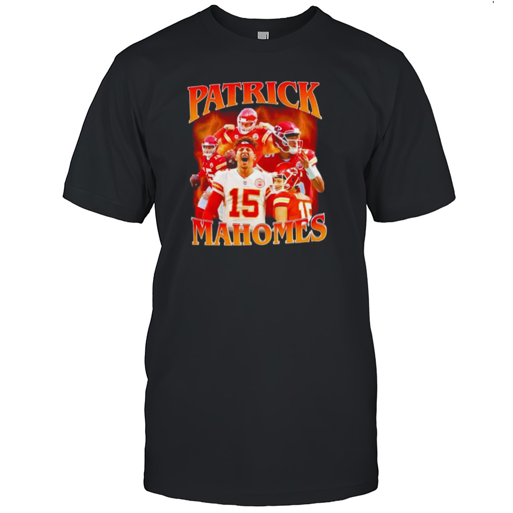 Patrick Mahomes number 15 Kansas City Chiefs football player portrait lightning shirt