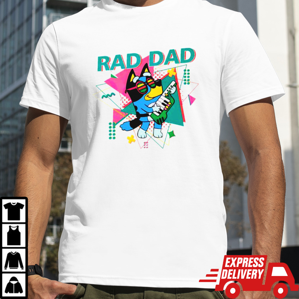 Bluey Bandit Rad Dad Guitar shirt